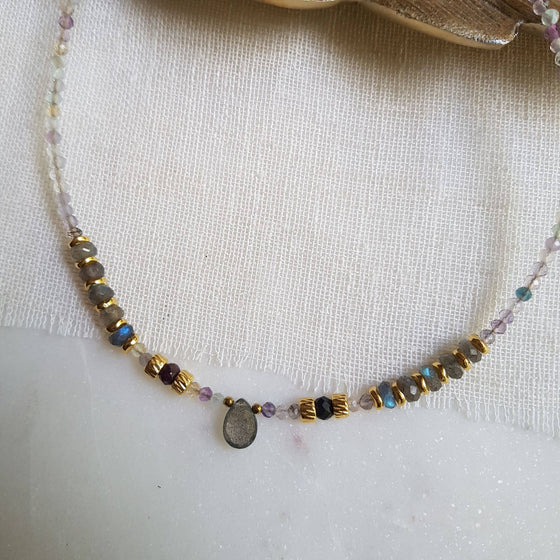 Labradorite + Fluorite + Garnet Necklace