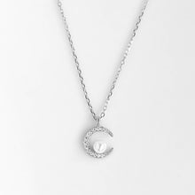  Silver CZ Crescent Moon and Pearl Necklace
