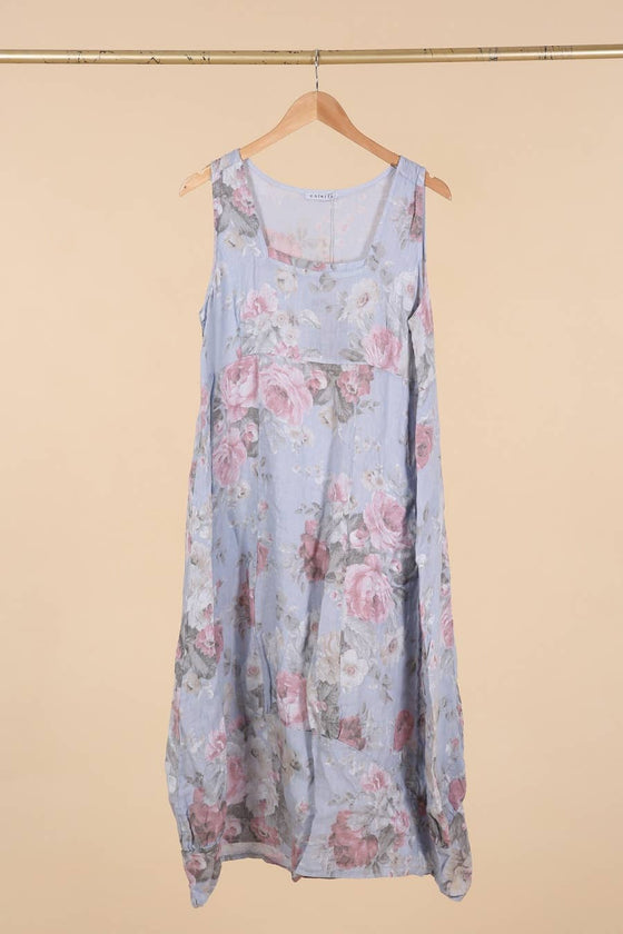 Sleeveless Floral Linen Dress