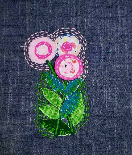 Slow Stitch Happy Flowers Kit -Art Kit includes All Supplies