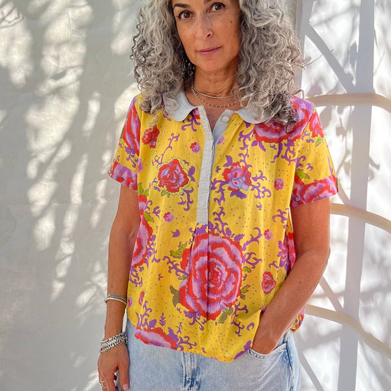 Bitsy Blouse Peonies Yellow