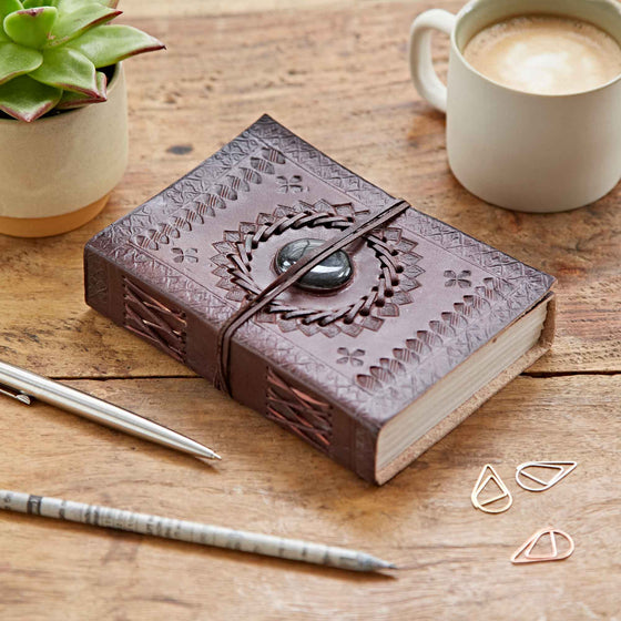 Handcrafted Medium Embossed Stoned Leather Journal
