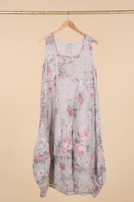 Sleeveless Floral Linen Dress