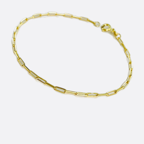 14K Vermeil Chain Bracelet, Dainty Paperclip Faceted, 7.5