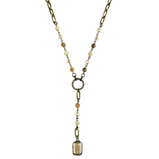 Short Necklace with Square Crystal Pendant
