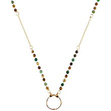  Link Chain Beaded Necklace with Round Gold Pendant