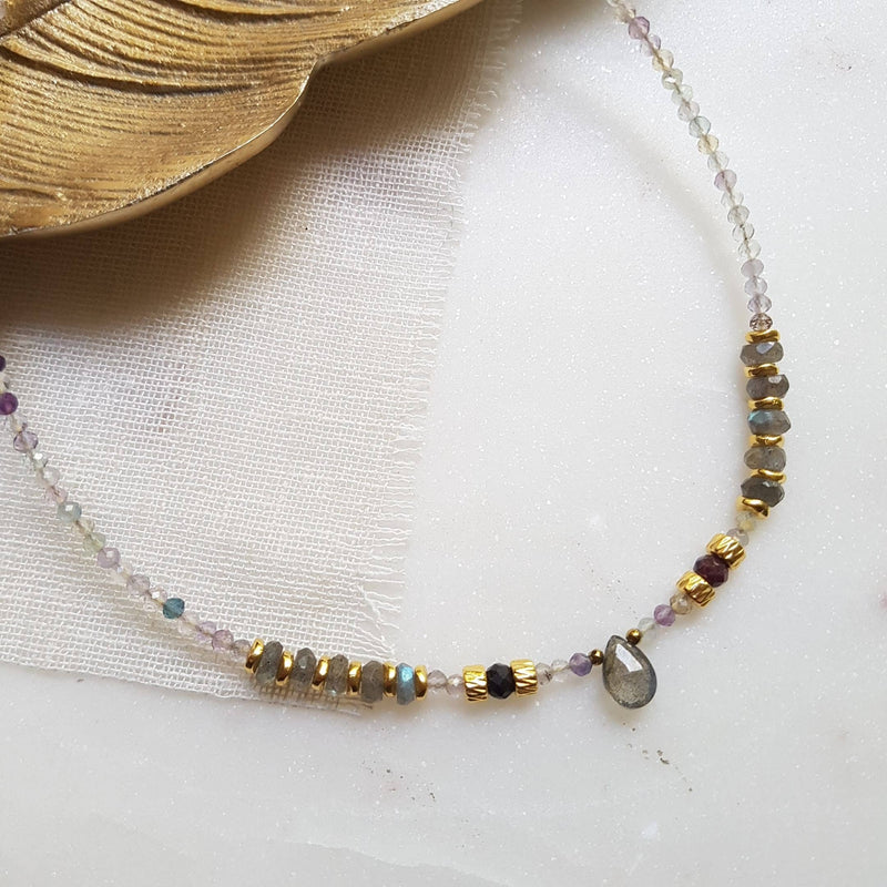 Labradorite + Fluorite + Garnet Necklace