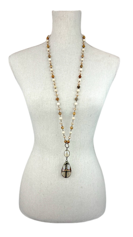Small Metal Circle and Round Crystal, Teardrop Pendant