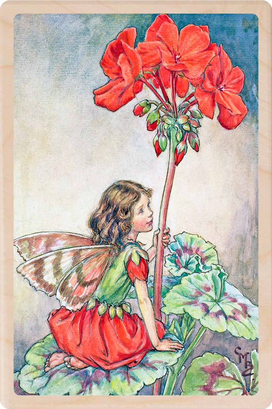 GERANIUM FAIRY Summer Fairies wood postcard