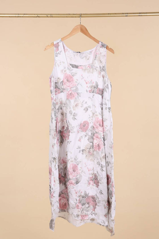 Sleeveless Floral Linen Dress