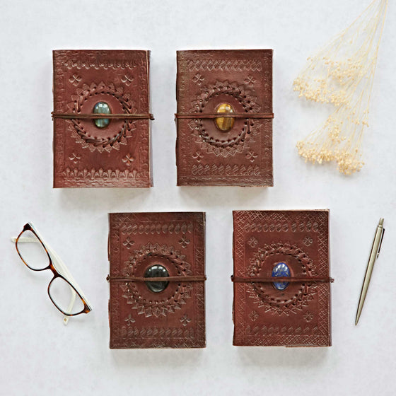 Handcrafted Medium Embossed Stoned Leather Journal