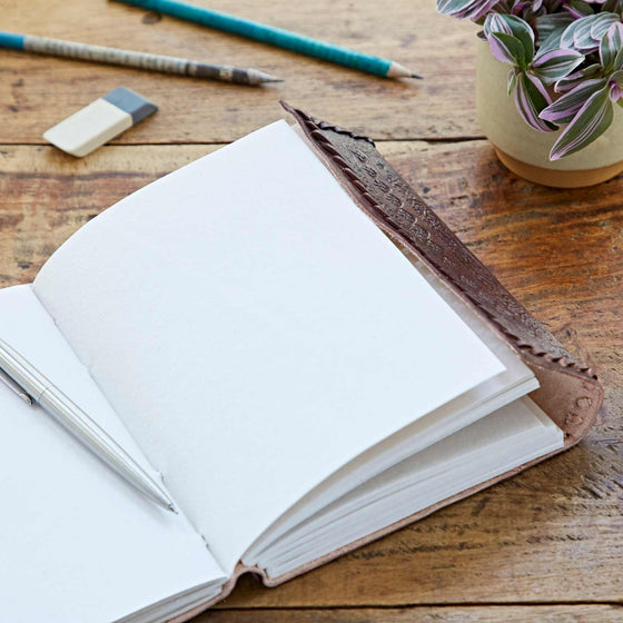 Chakra Embossed Stitched Leather Journal with Stones