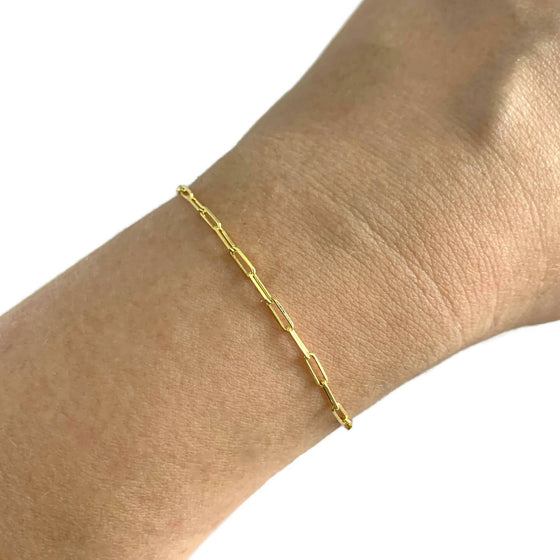 14K Vermeil Chain Bracelet, Dainty Paperclip Faceted, 7.5