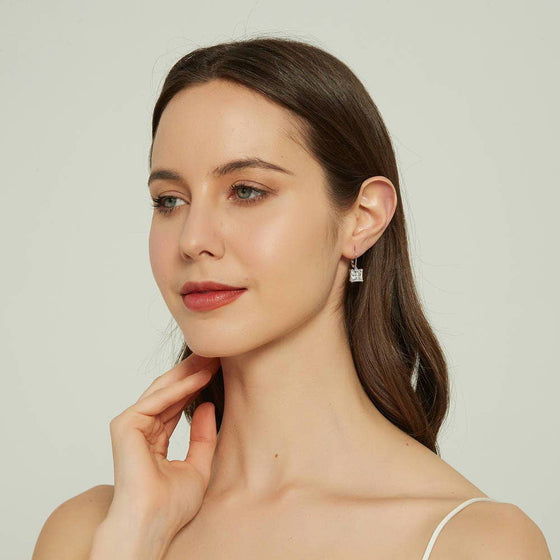 Silver Solitaire 6ct Princess CZ Leverback Earrings