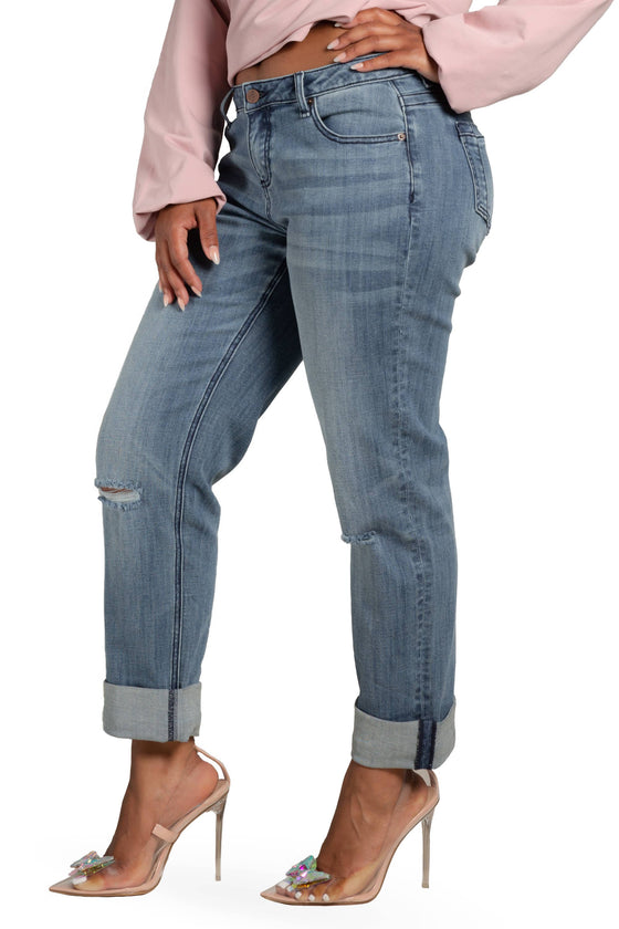 Women's Slight Rip Roll Up Boyfriend Jeans