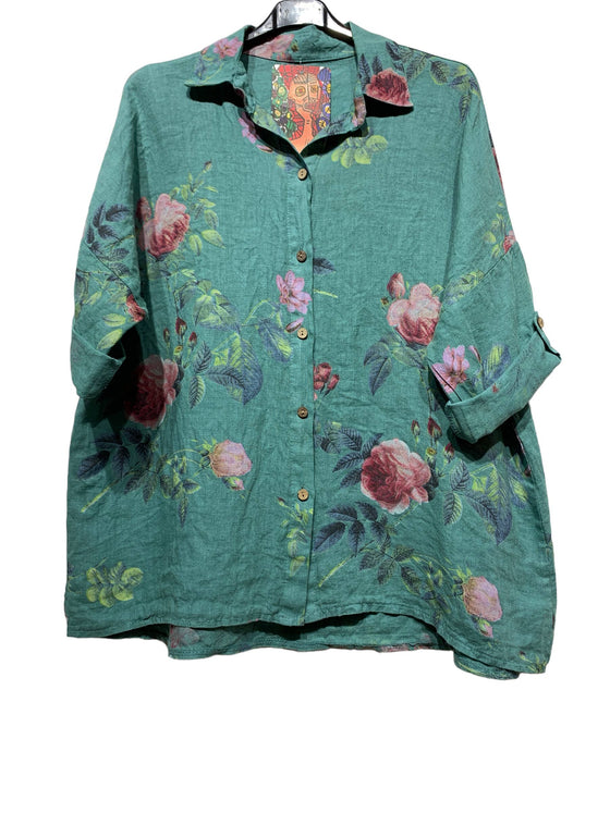 Flower Linen Tunic Shirt