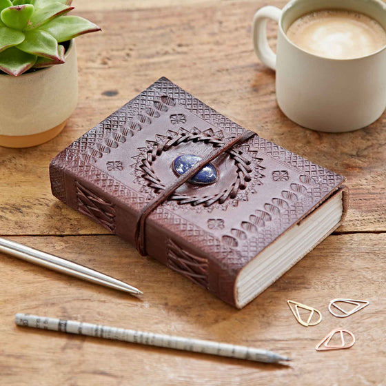 Handcrafted Medium Embossed Stoned Leather Journal