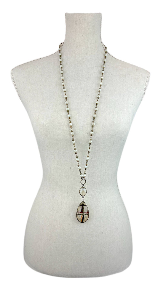 Small Metal Circle and Round Crystal, Teardrop Pendant