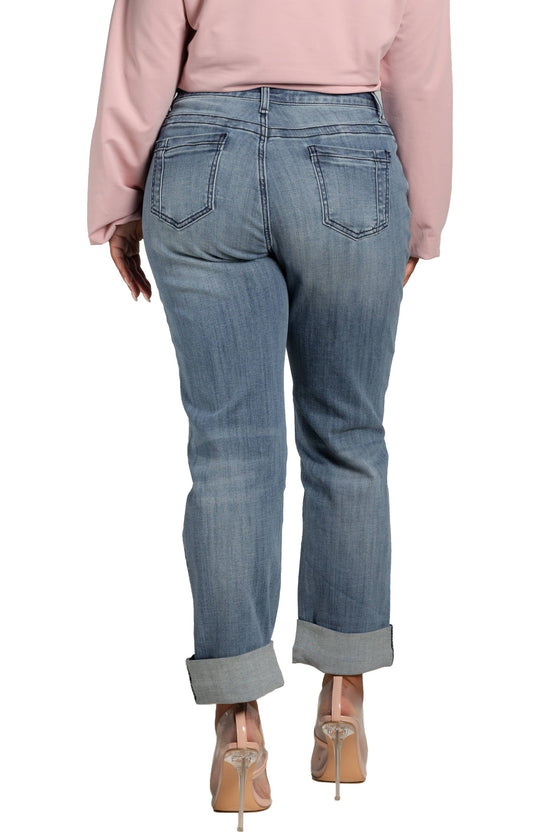 Women's Slight Rip Roll Up Boyfriend Jeans