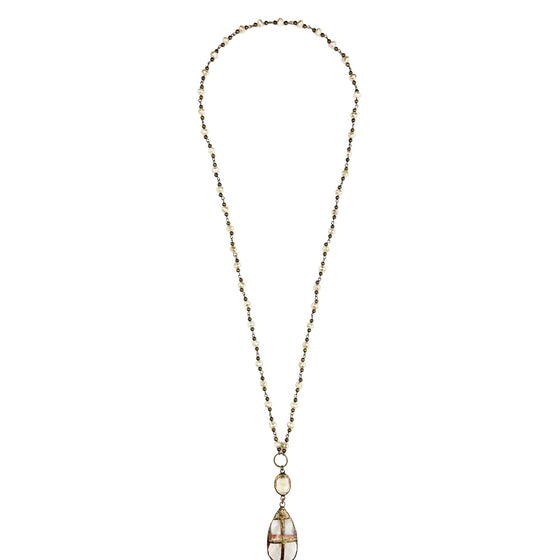 Small Metal Circle and Round Crystal, Teardrop Pendant