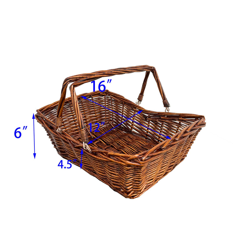 16" Rectangle Handmade Willow basket w/ foldable Handle