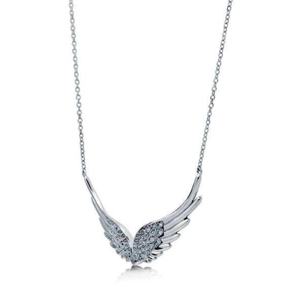 Silver Angel Wings CZ Necklace