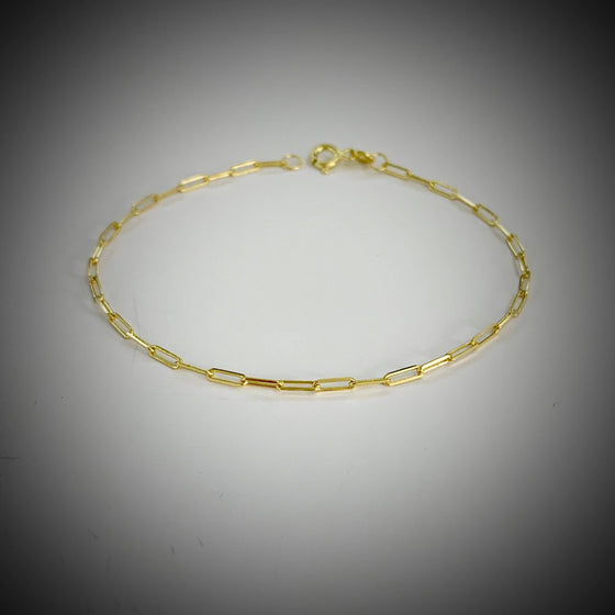 14K Vermeil Chain Bracelet, Dainty Paperclip Faceted, 7.5