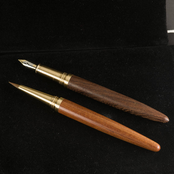 Brass and Wood Fountain Pen and  Artist Brush with extras