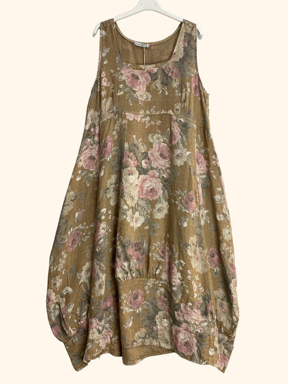 Sleeveless Floral Linen Dress