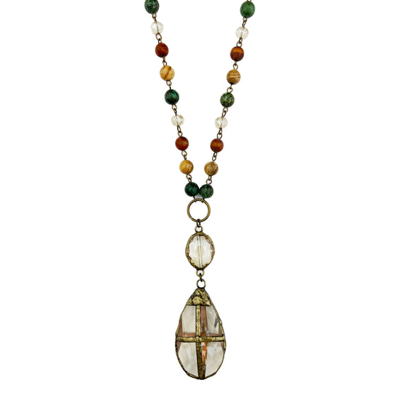 Small Metal Circle and Round Crystal, Teardrop Pendant