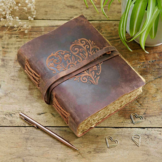 Heart Buffalo Leather Wraparound Journal