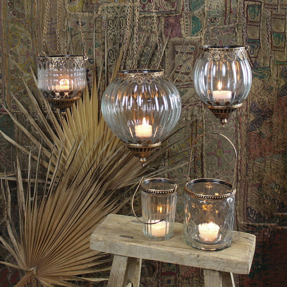 Fez Hanging Lantern Clear Glass - Sphere, Lrg.  13” chain