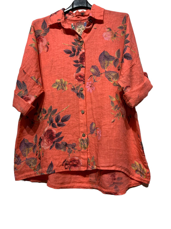 Flower Linen Tunic Shirt