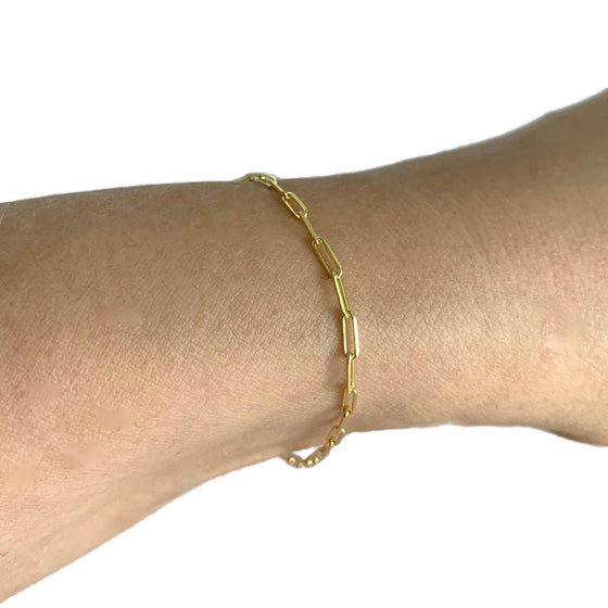 14K Vermeil Chain Bracelet, Dainty Paperclip Faceted, 7.5