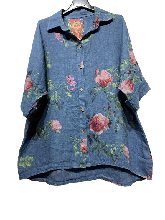 Flower Linen Tunic Shirt