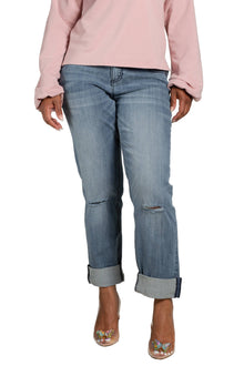  Women's Slight Rip Roll Up Boyfriend Jeans