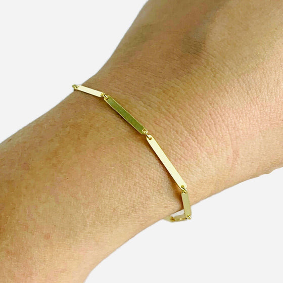 14K Vermeil Chain Bracelet, Flat Bar Chain Style, 6.5 Inches