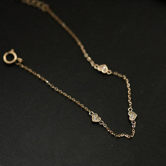 Dainty Gold Triple Heart Bracelet in 925 Sterling Silver