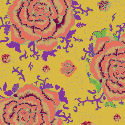 Crinkled Cotton Scarf - Peonies Yellow