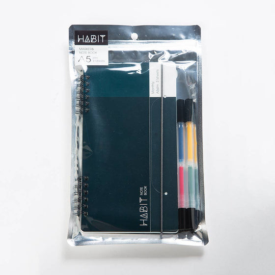 Nakabayashi Habit Marker Notebook Set, A5, Slim, Blue