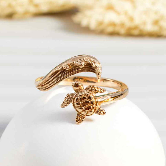 Sea Turtle & Wave Adjustable Ring