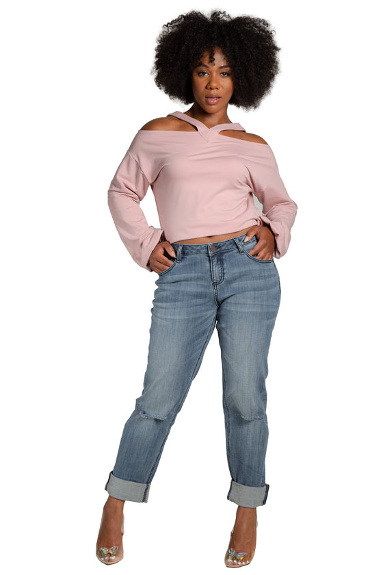 Women's Slight Rip Roll Up Boyfriend Jeans