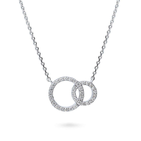 Silver Open Circle Interlocking CZ Necklace