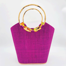  Carmen Solid & Stripes Straw Bucket Bag with Bamboo Handles