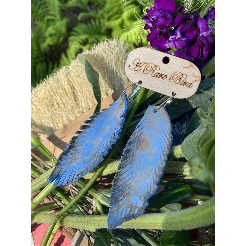 Hand-cut Periwinkle Leather Feather Earrings