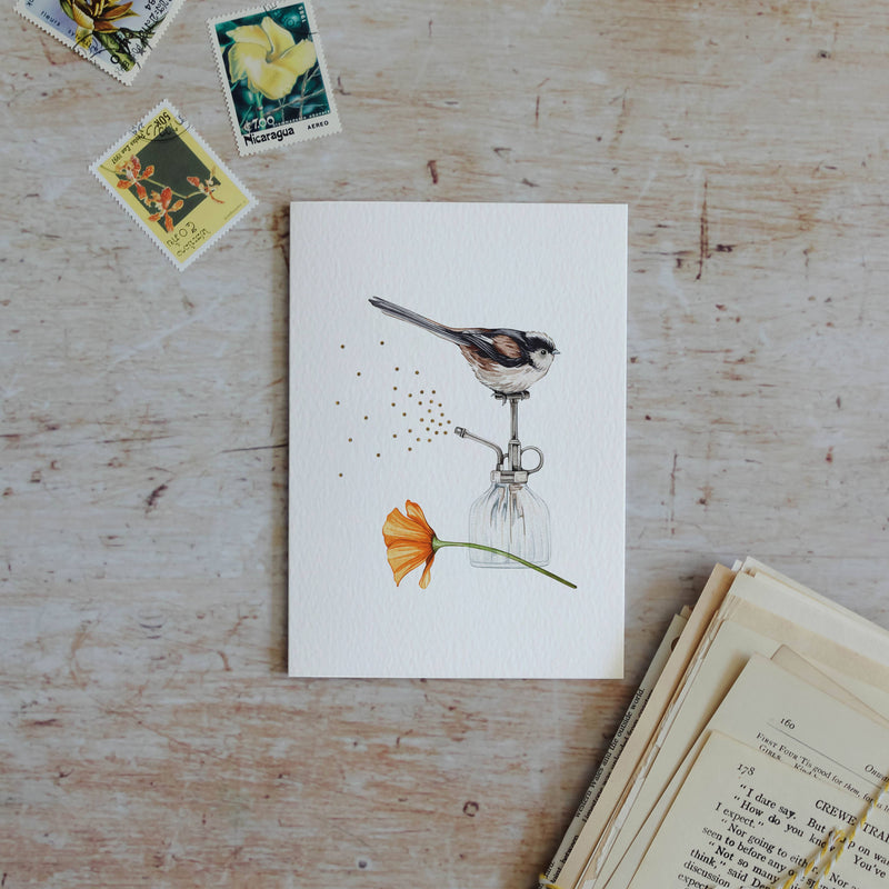 Gold Foiled Botanical Bird Greetings Card