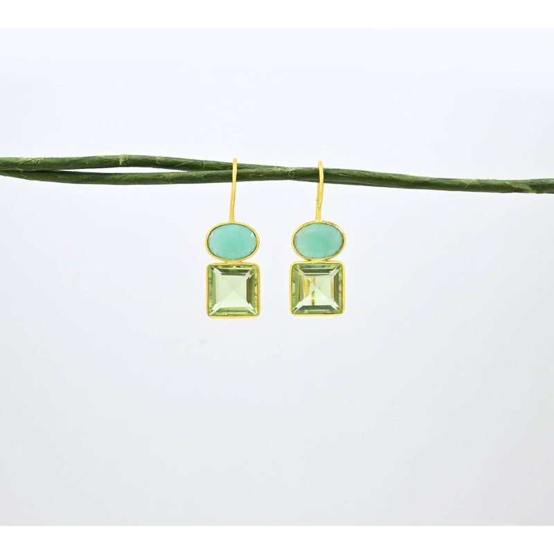 Oval Square Amazonite & Amethyst   Earring Vermeil