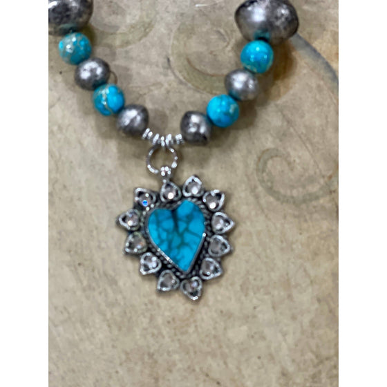 Turquoise Heart Ribbon Necklace