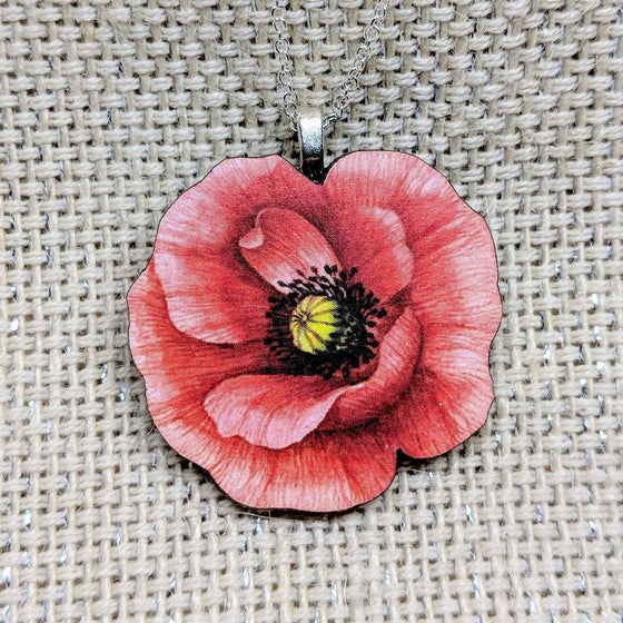 Poppy Flower Pendant Necklace