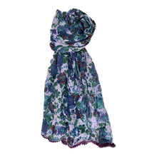  Crinkled Cotton Scarf - Roses Grape: 20" by 64" / Grape